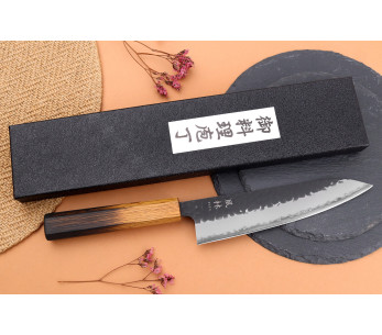 Faca de chef japonesa Yuzo Black AS de 18 cm, feita à mão, em carvalho queimado 2