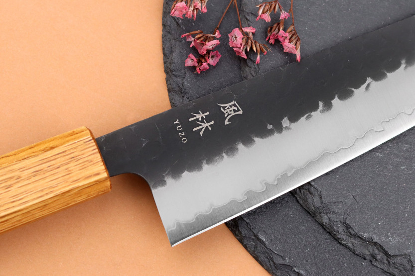18cm Japanese artisanal chef knife Yuzo Black AS burnt oak
