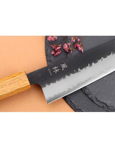18cm Japanese artisanal chef knife Yuzo Black AS burnt oak