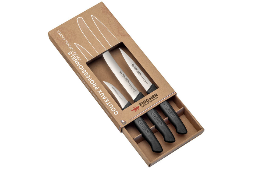 Conjunto de 3 facas profissionais Fischer Creative Chef com cabos pretos