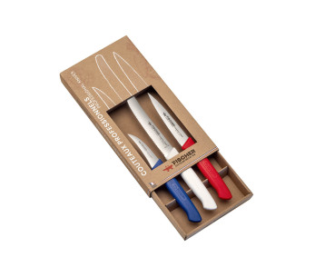 Juego de 3 cuchillos profesionales Fischer Creative Chef Azul Blanco Rojo