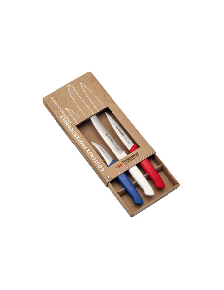 Sæt med 3 Fischer Creative Chef professionelle knive Blå, hvid, rød