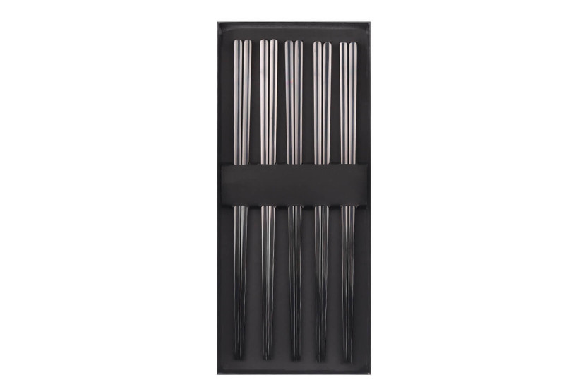 Set of 5 pairs of Kutoyama black stainless steel chopsticks