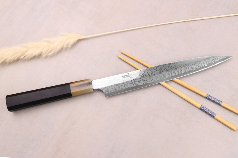 24 cm Hatsukokoro Yauji Yoshihiro Damasco BS2 Coltello giapponese artigianale yanagiba