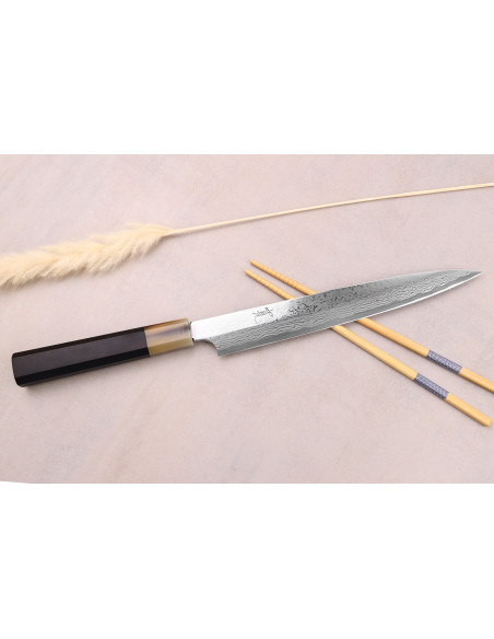 Yanagiba-Messer 24cm japanisch handwerklich Hatsukokoro Yauji Yoshihiro Damast BS2