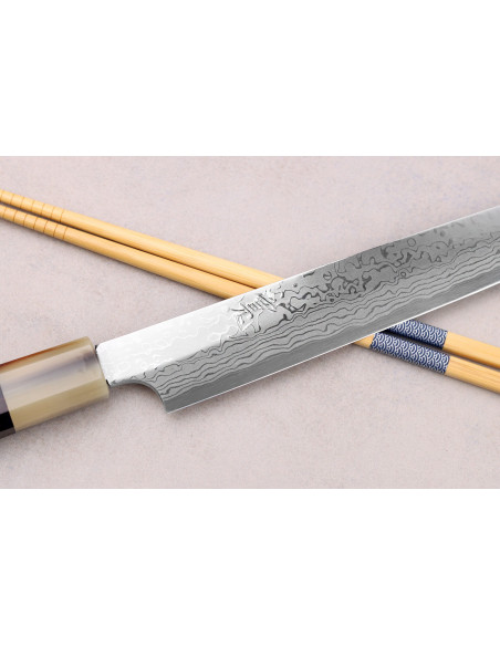 Yanagiba-Messer 24cm japanisch handwerklich Hatsukokoro Yauji Yoshihiro Damast BS2