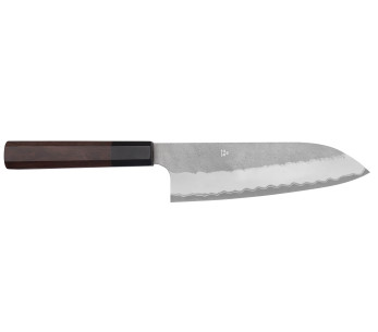 Santokumesser 18cm japanisch handgefertigt Nigara Hamono Tsuchime AS Griff aus Walnussholz