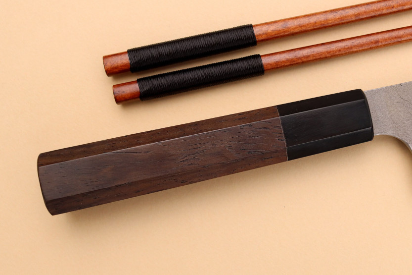 Nigara Hamono Tsuchime AS 18cm Japanese santoku knife with walnut handle