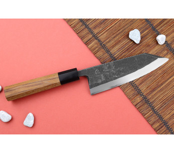 Hatsukokoro Shirasagi deba kiritsuke 15cm manico in teak coltello giapponese fatto a mano 2