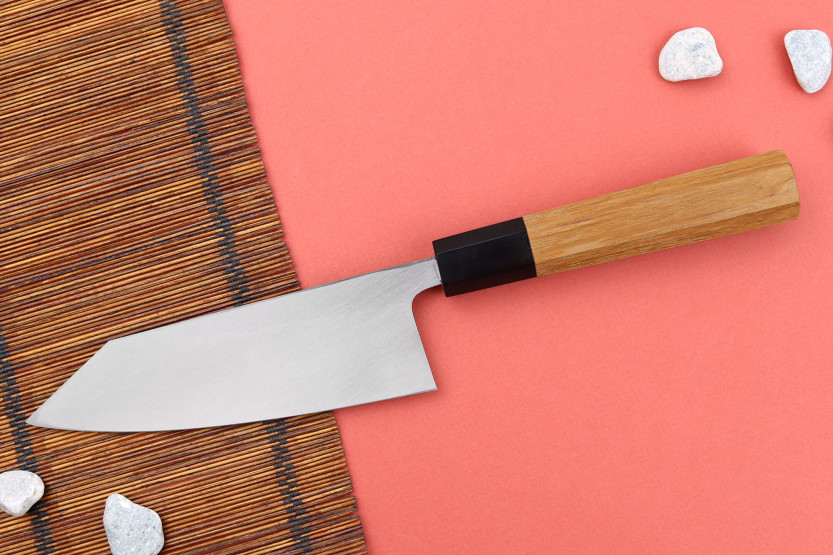 Hatsukokoro Shirasagi deba kiritsuke 15cm cabo em teca faca japonesa feita à mão