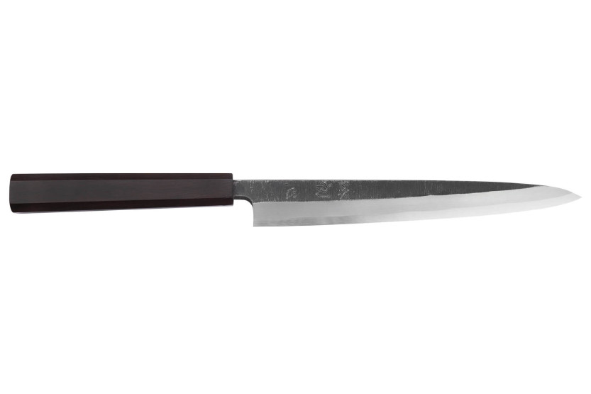 Hatsukokoro Shirasagi Faca yanagiba artesanal japonesa de 24 cm com cabo de ébano