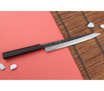 Hatsukokoro Shirasagi 24cm cuchillo yanagiba artesanal japonés con mango de ébano 2