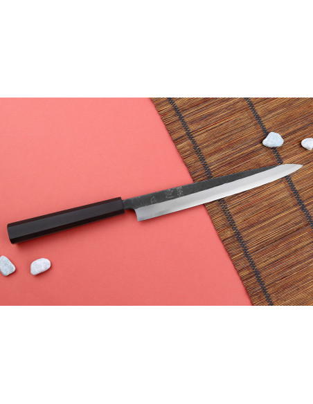Hatsukokoro Shirasagi 24 cm Coltello giapponese artigianale yanagiba con manico in ebano