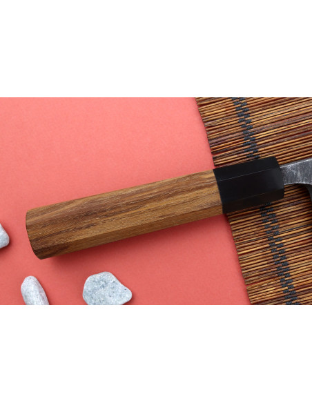 Hatsukokoro Shirasagi 18 cm deba kiritsuke manico in teak coltello giapponese fatto a mano