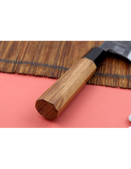 Hatsukokoro Shirasagi 18cm deba kiritsuke mango de teca cuchillo japonés hecho a mano