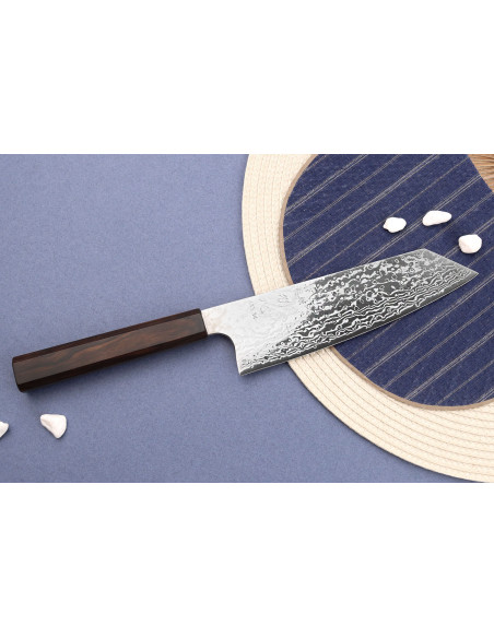 16,5 cm Hatsukokoro Ginga ATS-34 Ebony Damaskus bunka-kniv, japansk håndlaget