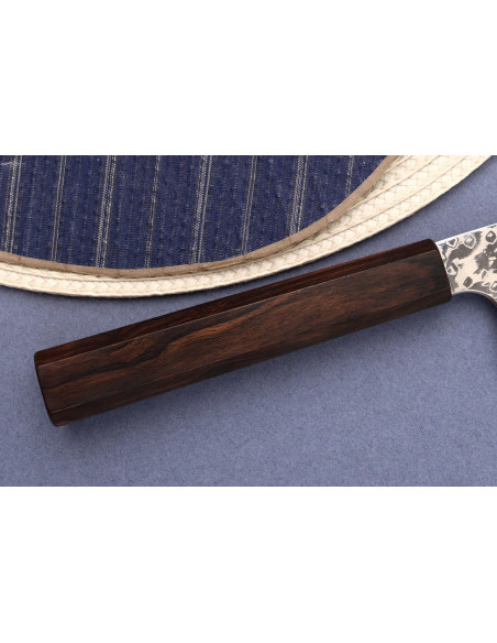 16,5cm Hatsukokoro Ginga ATS-34 Damasco cuchillo bunka, ébano, artesanía japonesa