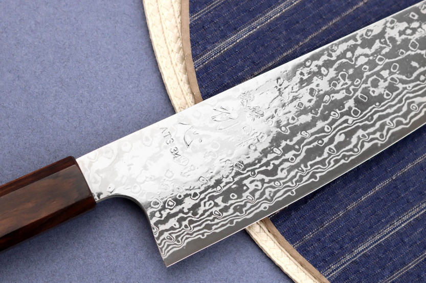 16.5cm Hatsukokoro Ginga ATS-34 Ebony Damascus bunka veitsi, japanilainen käsintehty veitsi