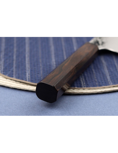 16,5cm Hatsukokoro Ginga ATS-34 Damasco cuchillo bunka, ébano, artesanía japonesa