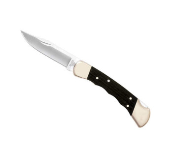 BUCK 110FG Cuchillo de caza plegable 12.5cm mango huellas + funda de cuero