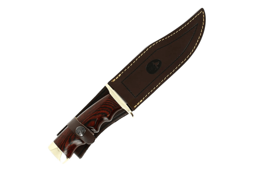 Muela Bufalo 9258 mes 17 cm roestvrij staal lemmet rood stamina handvat + leren schede
