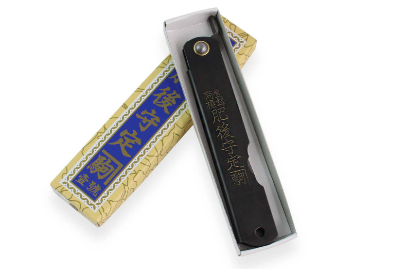 Higonokami Kanetsune pocket knife 7.5cm blade black steel handle