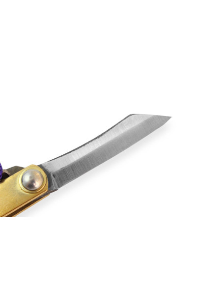 Taschenmesser Higonokami Kanetsune Klinge 4cm Stahl SK-5 Griff Messing + Glöckchen