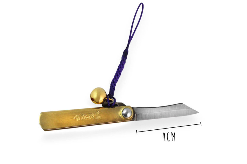 Higonokami Kanetsune pocket knife 4cm SK-5 steel blade brass handle + bell