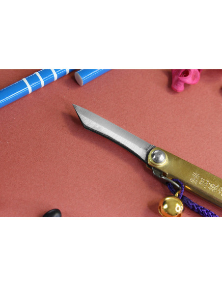 Canivete Higonokami Kanetsune 4cm lâmina de aço SK-5 cabo de latão + campainha