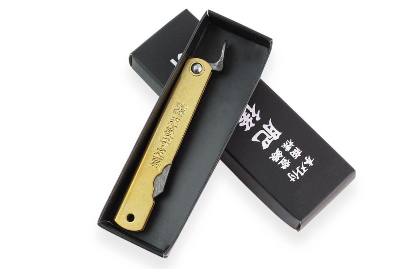 Canivete Higonokami Böker Kinzoku com lâmina de damasco de 7,5 cm e cabo de cobre