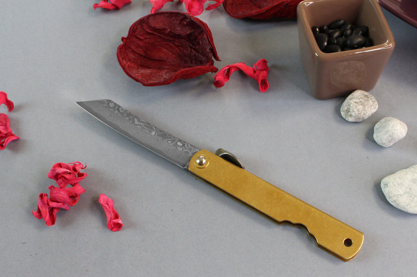 Higonokami Böker Kinzoku pocket knife 7.5cm damascus blade copper handle