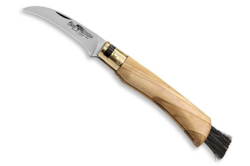 Old Bear fällbar svampkniv 11cm olivträhandtag med hylsa