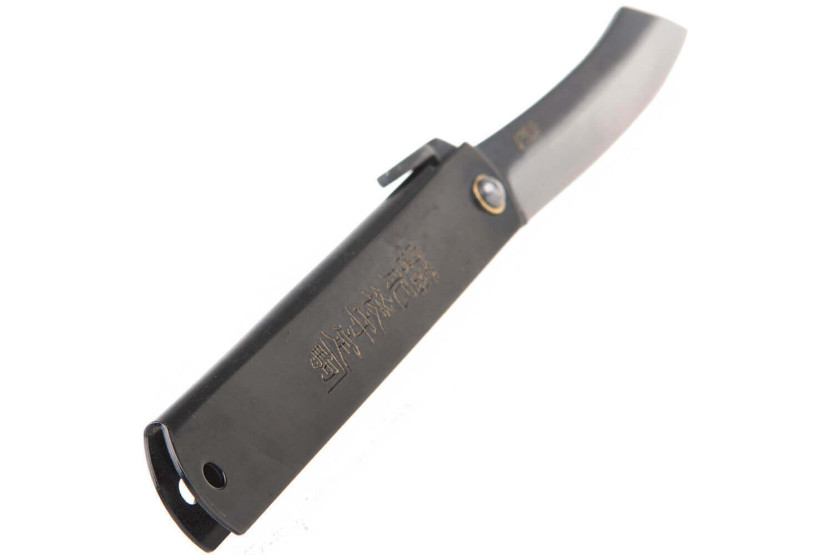 Higonokami luxe 17.N fällkniv kolstål svart mässingshandtag 12cm