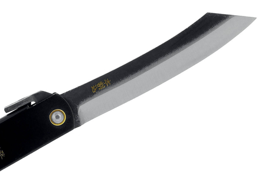 Higonokami luxe 17.N fällkniv kolstål svart mässingshandtag 12cm