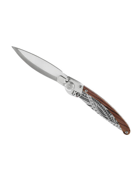 K2.04M vouwmes met violet houten en stalen handvat, Polynesisch ontwerp 11,5cm