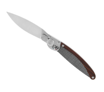 Faca dobrável K2.10M com cabo em madeira violeta e aço, design caleidoscópio 11,5cm