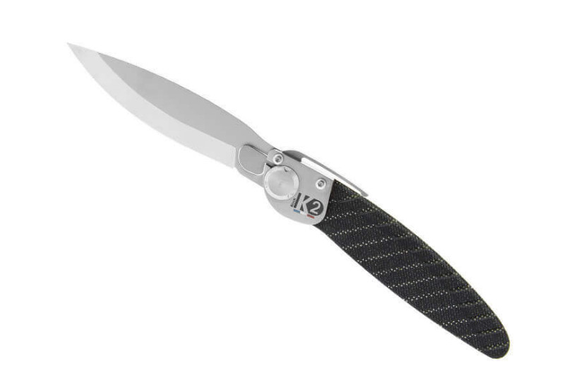 Navalha dobrável K2.13M com cabo em aço inoxidável, 11,5 cm, design de riscas impressas em 3D