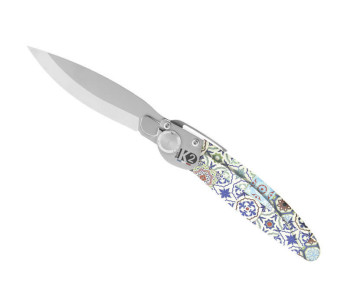 K2.14M foldekniv, stålhåndtak, 11,5 cm, 3D-dekor i steingods