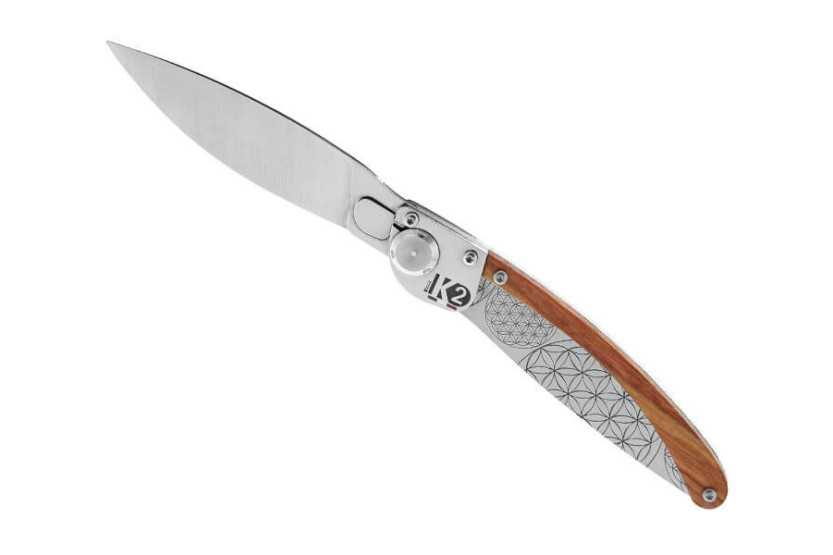 K2.11M folding knife sandalwood and steel handle 11.5cm rosette decoration