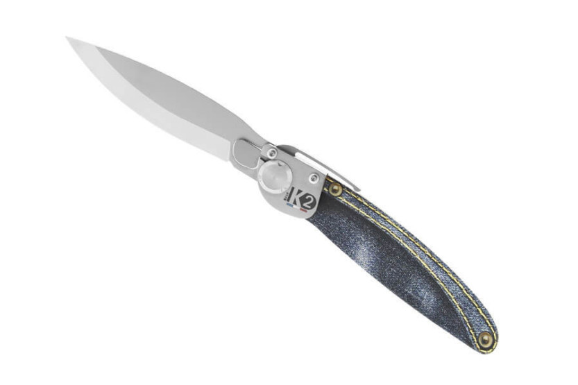 Navalha dobrável K2.15M, cabo de aço, 11,5 cm, design de jeans impresso em 3D