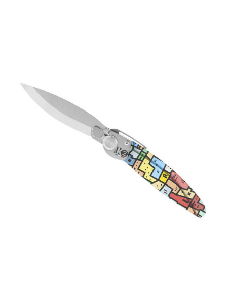 K2.16M foldekniv, stålhåndtag, 11,5 cm, 3D favelas print design