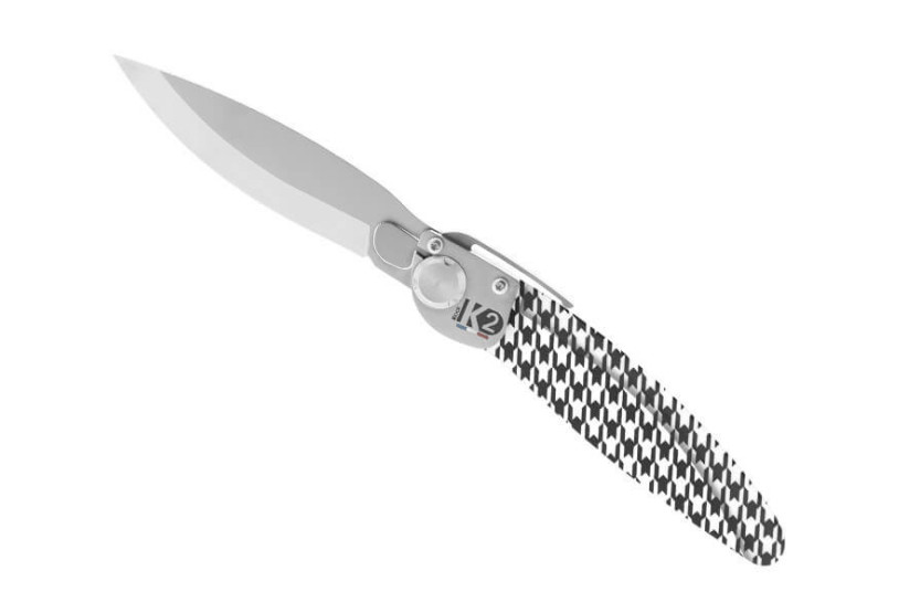 Faca dobrável K2.17M com cabo de aço, padrão houndstooth 3D 11,5cm