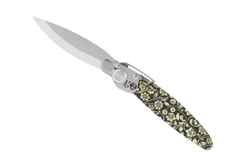 Faca dobrável K2.18M com cabo de aço, 11,5 cm Motivo floral 3D