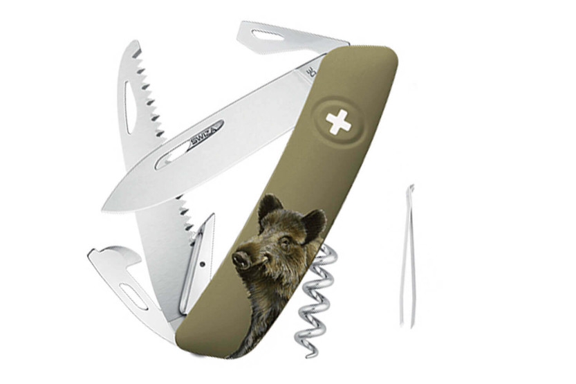 SWIZA D05 Multifunktionsmesser Olive Wildschwein 12 Funktionen 95mm