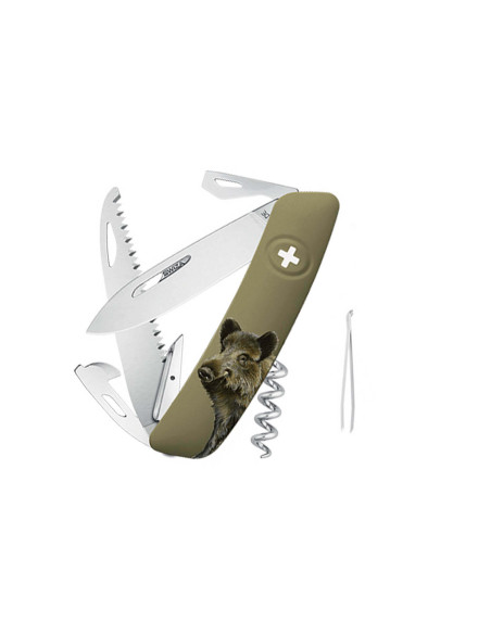 SWIZA D05 Multifunktionsmesser Olive Wildschwein 12 Funktionen 95mm