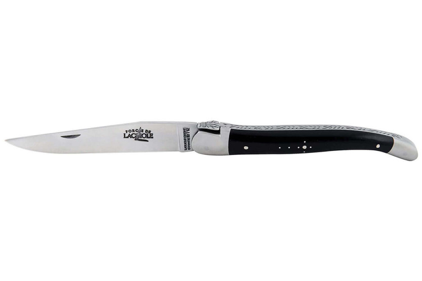 Forge de Laguiole foldekniv i mørkt hornhåndtak 12 cm