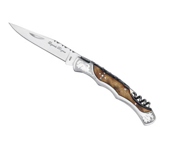 Laguiole Bougna Baroque foldekniv 12 cm i burltre + korketrekker