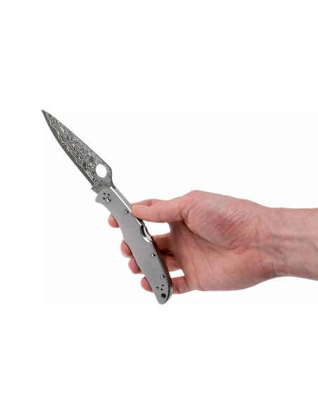 Navaja Spyderco Endura 4 Titanio Damasco C10TIPD con mango de titanio 12.5cm + funda