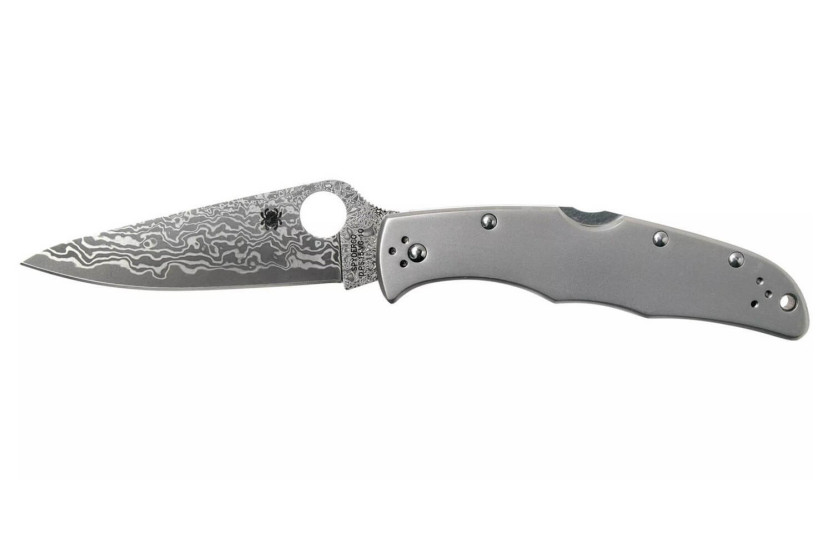 Navaja Spyderco Endura 4 Titanio Damasco C10TIPD con mango de titanio 12.5cm + funda