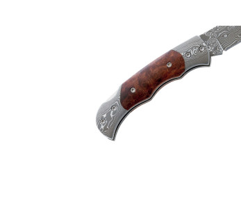 Herbertz 201408 foldekniv Damaskusblad med skaft i burltre 8 cm 2